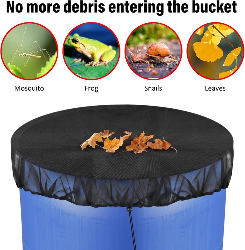 bruwaa 2 Pcs Mesh Cover for Rain Barrels with Drawstring, Rain Barrel Netting Screen to Collect Rainwater from Gutter, Keeps Leaves and Debris from Falling into Rain Barrels for Outdoor Garden-39 Inch - Image 4
